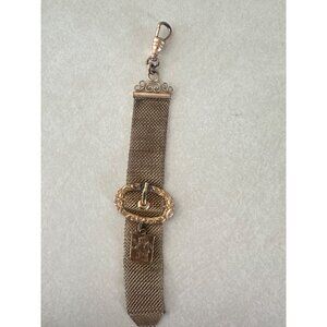 F&B antique Victorian 1800s rose gold filled mesh watch chain fob brooch pin